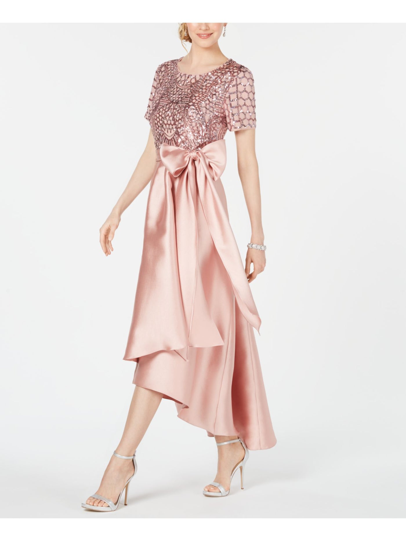 R&M RICHARDS Womens Pink Short Sleeve Jewel Neck Midi Evening Hi-Lo Dress 6
