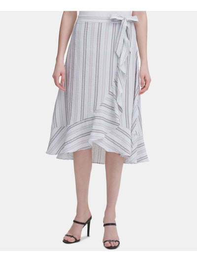 CALVIN KLEIN Womens White Ruffled Striped Midi Hi-Lo Skirt 12