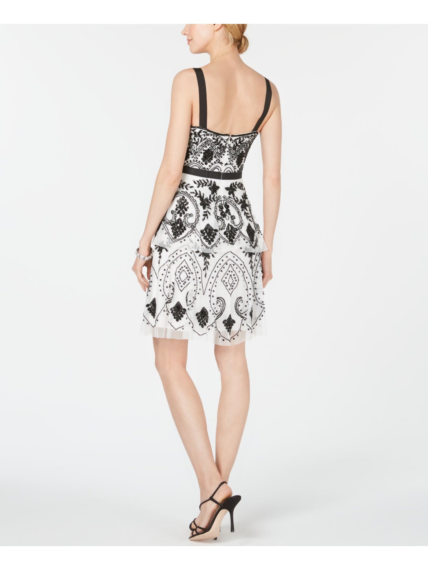 ADRIANNA PAPELL Womens Ivory Beaded Sleeveless Scoop Neck Above The Knee Cocktail A-Line Dress 10