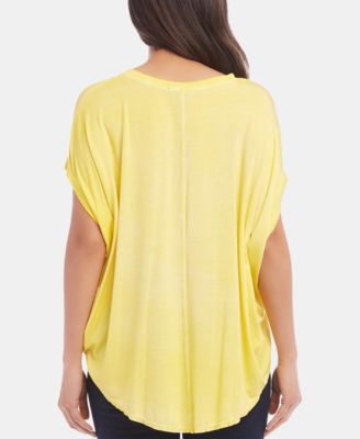 KAREN KANE Womens Yellow Short Sleeve V Neck T-Shirt L