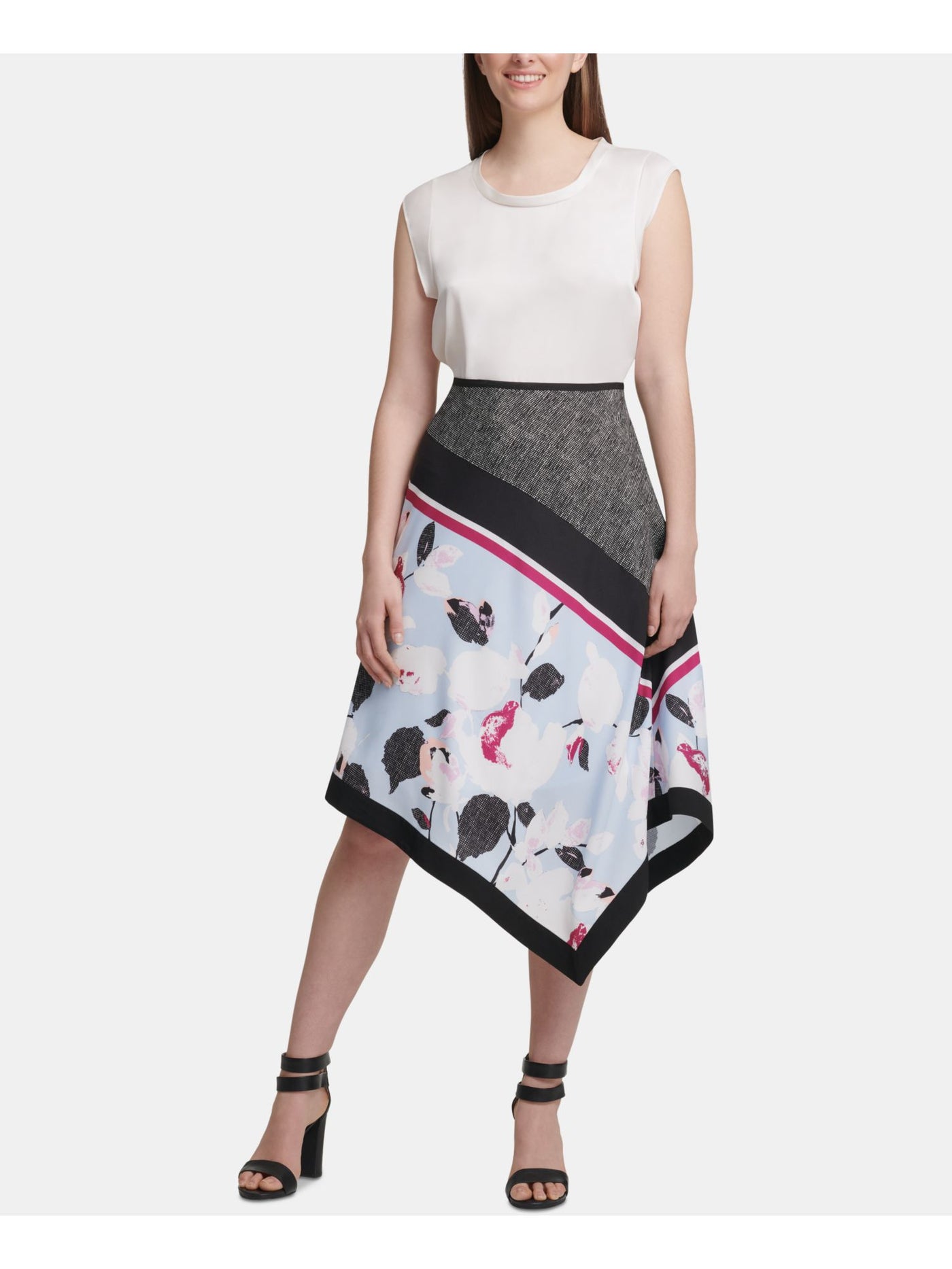 DKNY Womens Tea-Length Asymmetrical A-Line Skirt