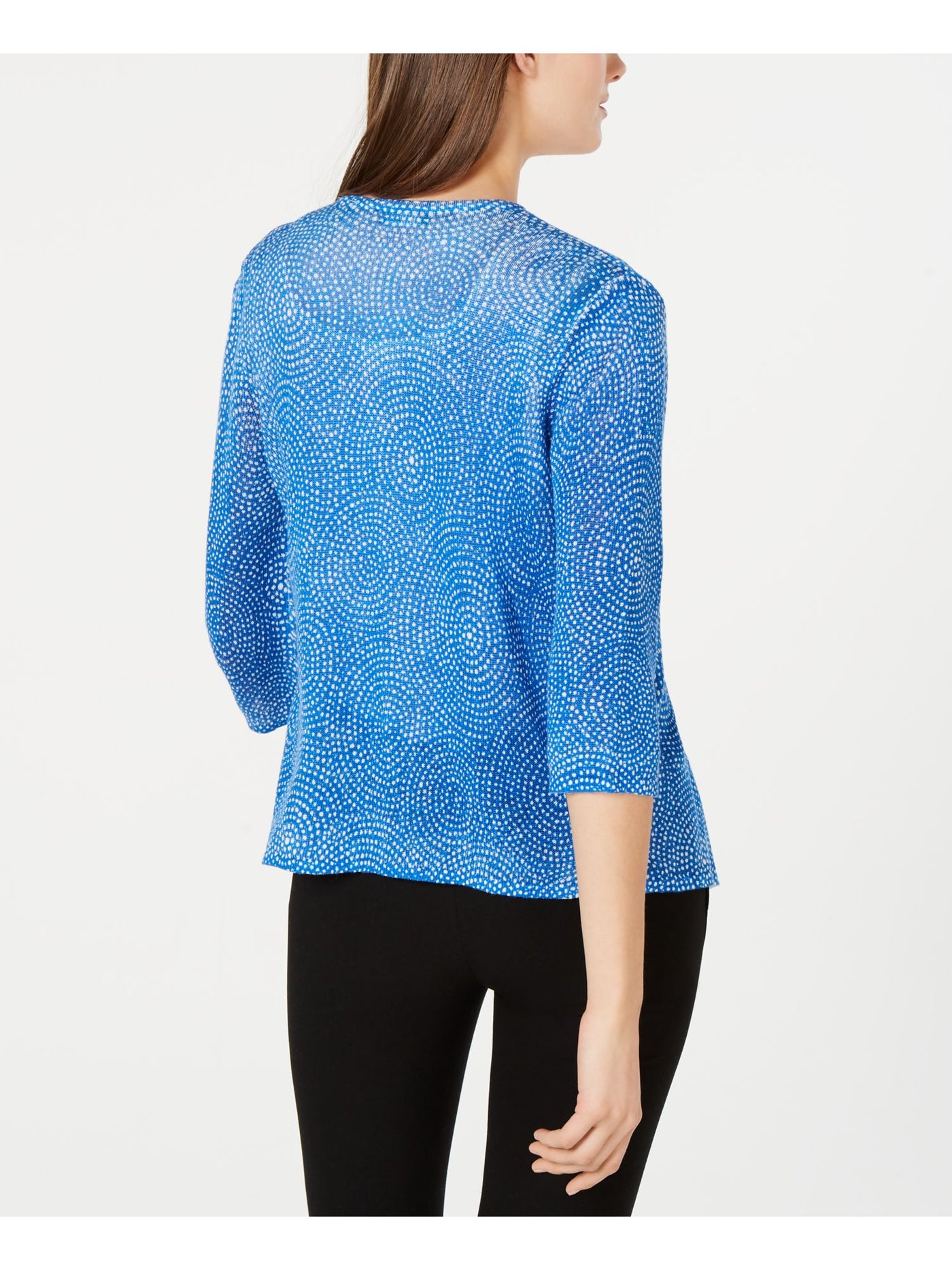 ALFANI Womens Blue Printed Long Sleeve Open Cardigan Sweater Size: S