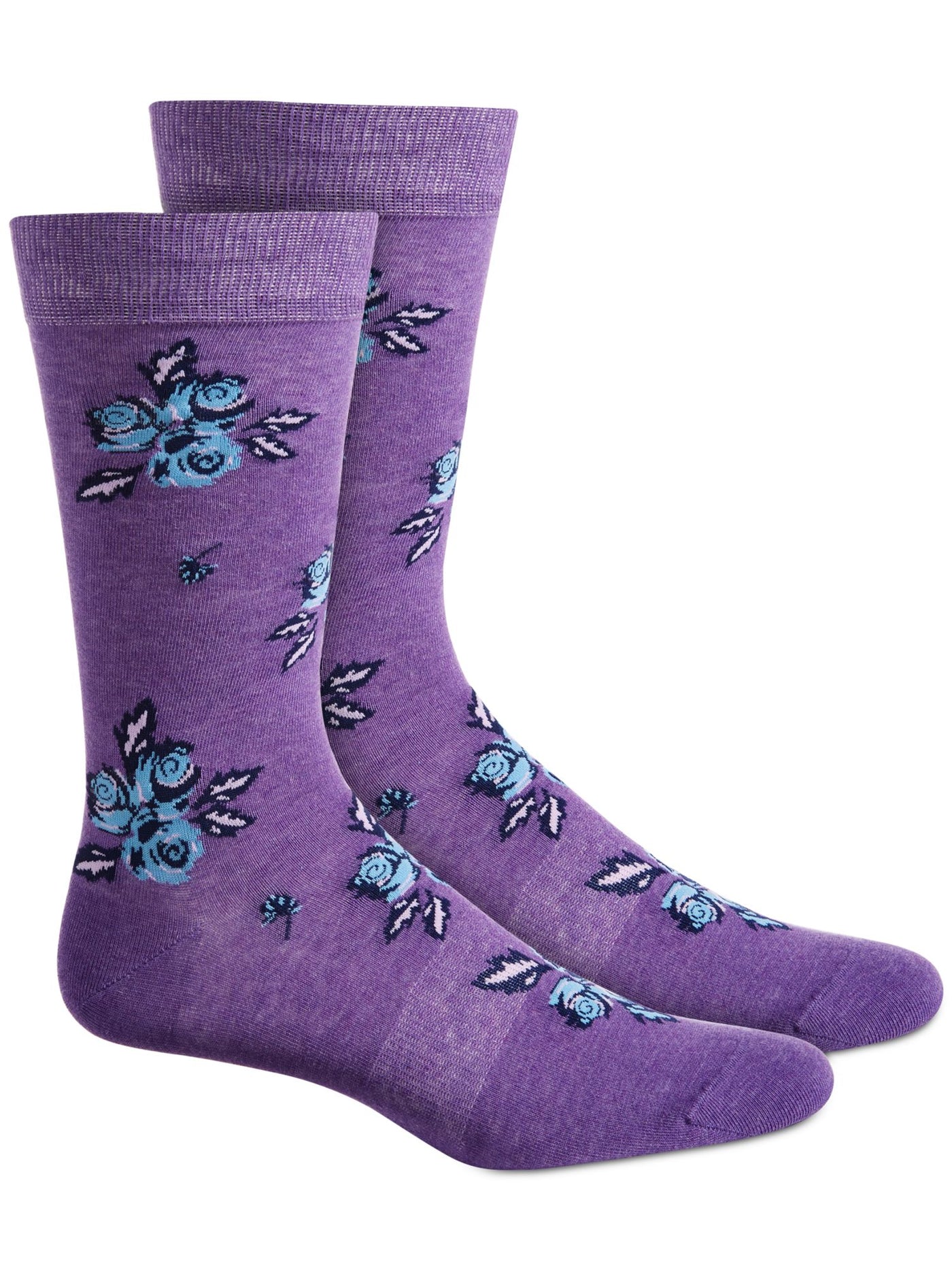 BAR III Purple Floral Arch Support Seamless Toe Dress Crew Socks 10-13