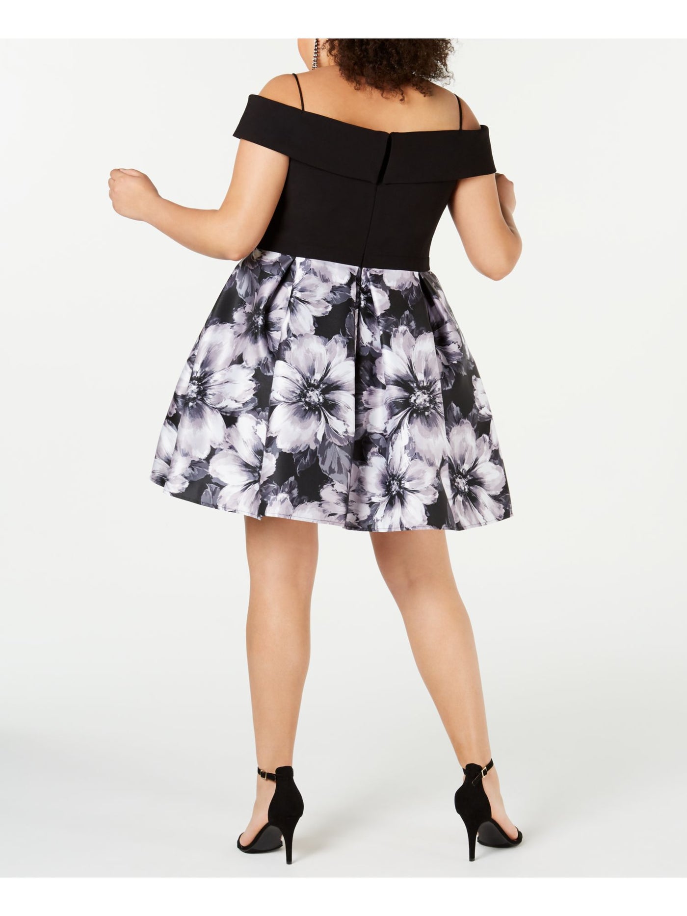 MORGAN & CO Womens Black Floral Sleeveless Off Shoulder Knee Length Formal Fit + Flare Dress Plus 18W