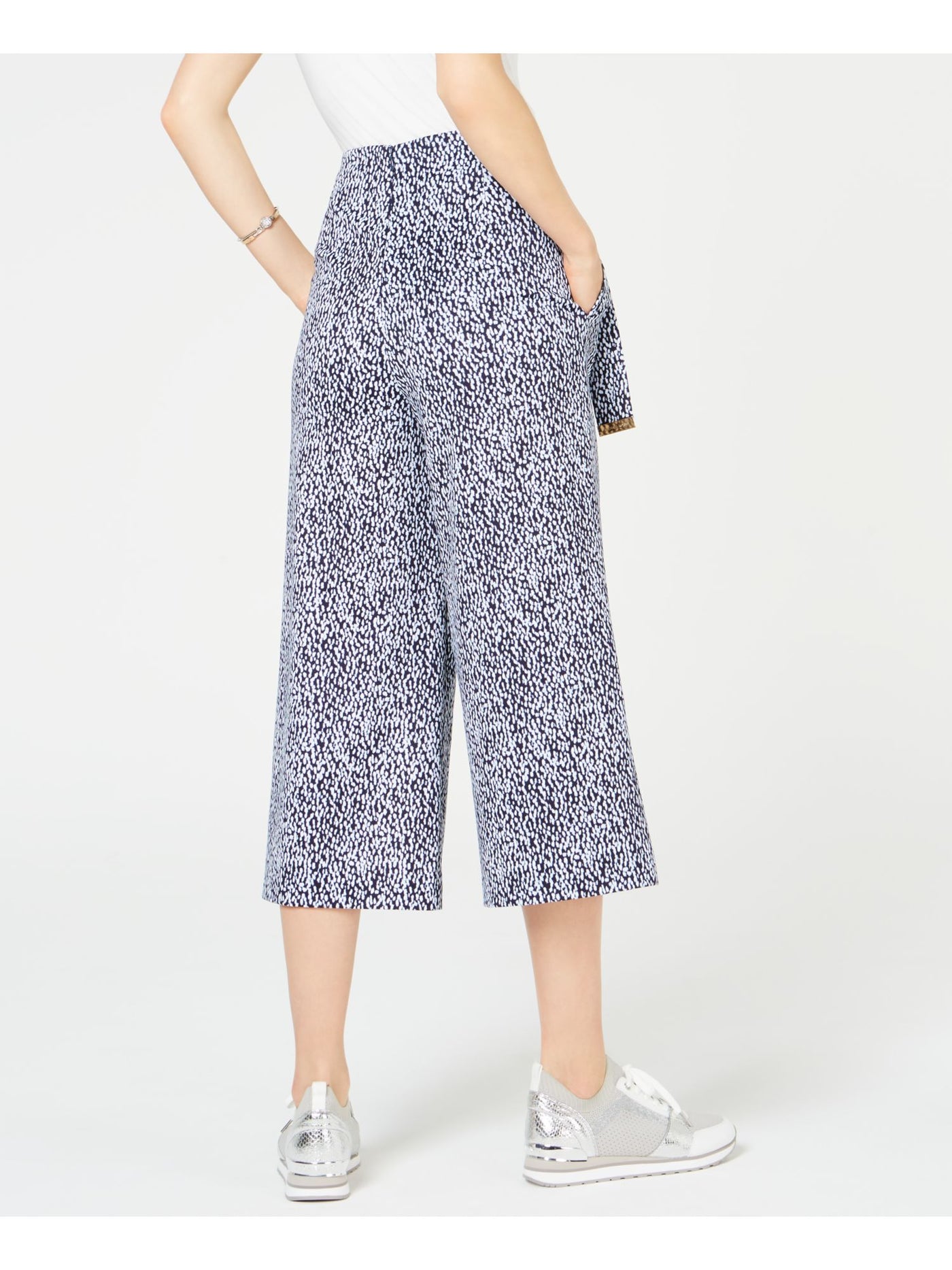 MICHAEL KORS Womens Blue Belted Printed Cropped Pants XL