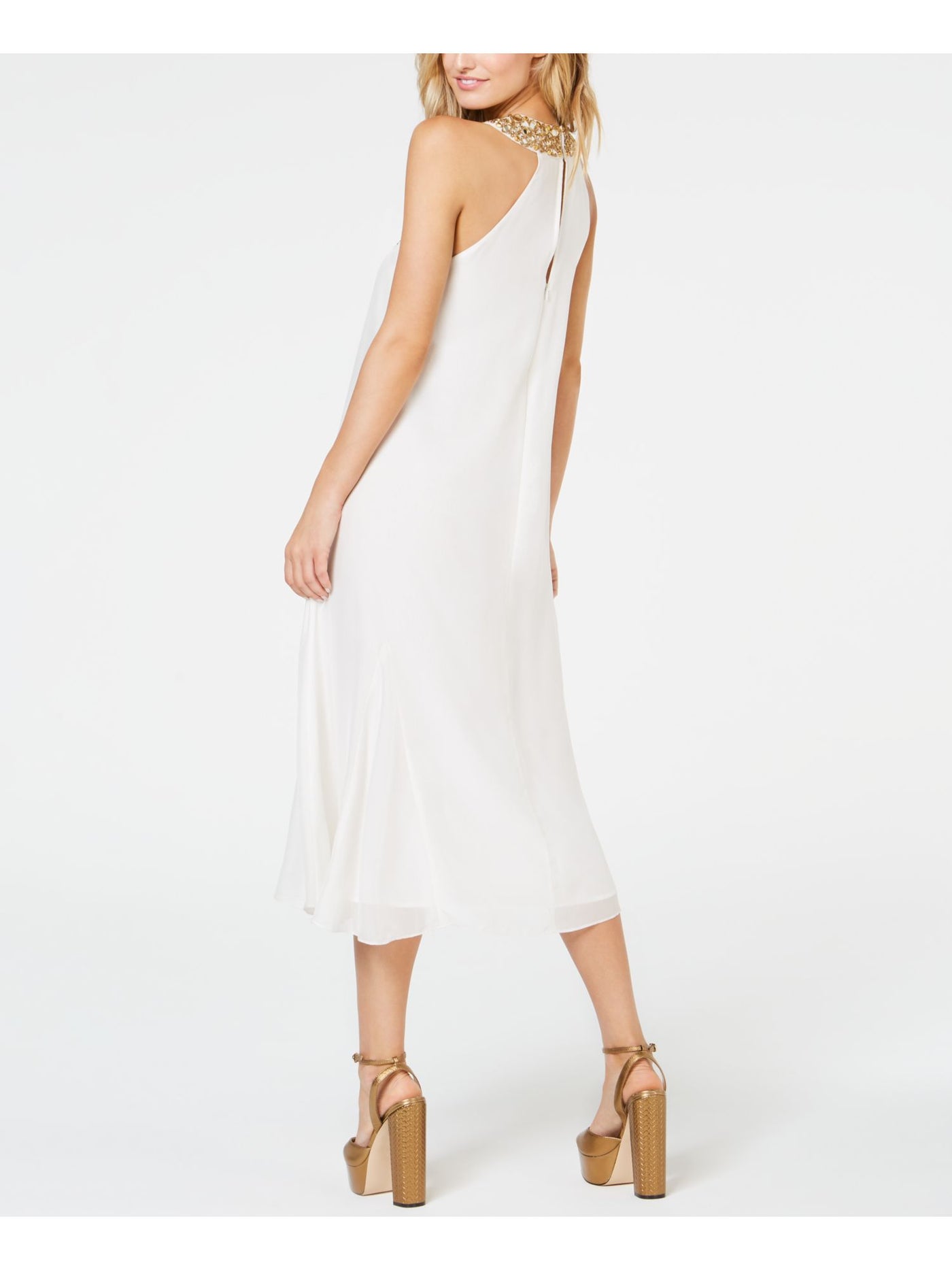 RACHEL ZOE Womens White Embellished Sleeveless Halter Midi Formal Shift Dress 6