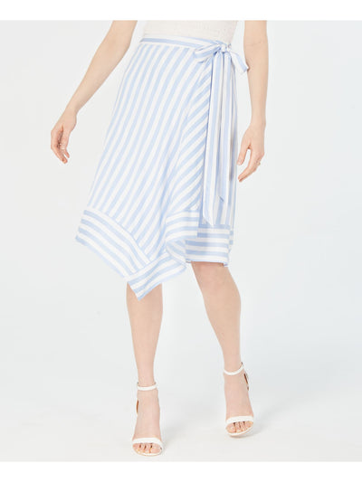 LUCY PARIS Womens Light Blue Belted Striped Knee Length Wrap Skirt XL