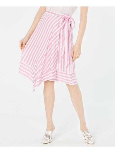 LUCY PARIS Womens Pink Belted Striped Knee Length Wrap Skirt M