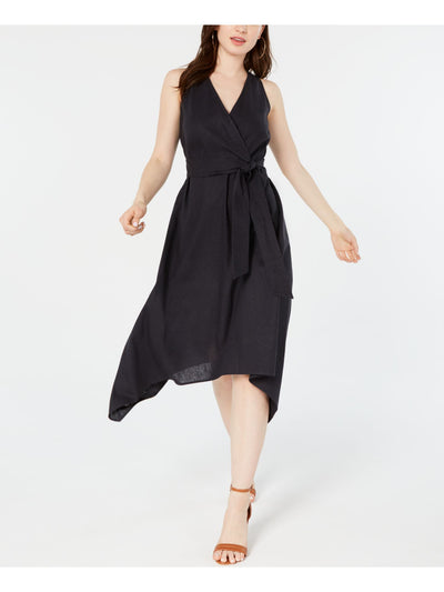 ROYALTY Womens Navy Sleeveless Knee Length Faux Wrap Faux Wrap Dress Size: S