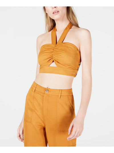 J.O.A. Womens Orange Sleeveless Keyhole Crop Top L