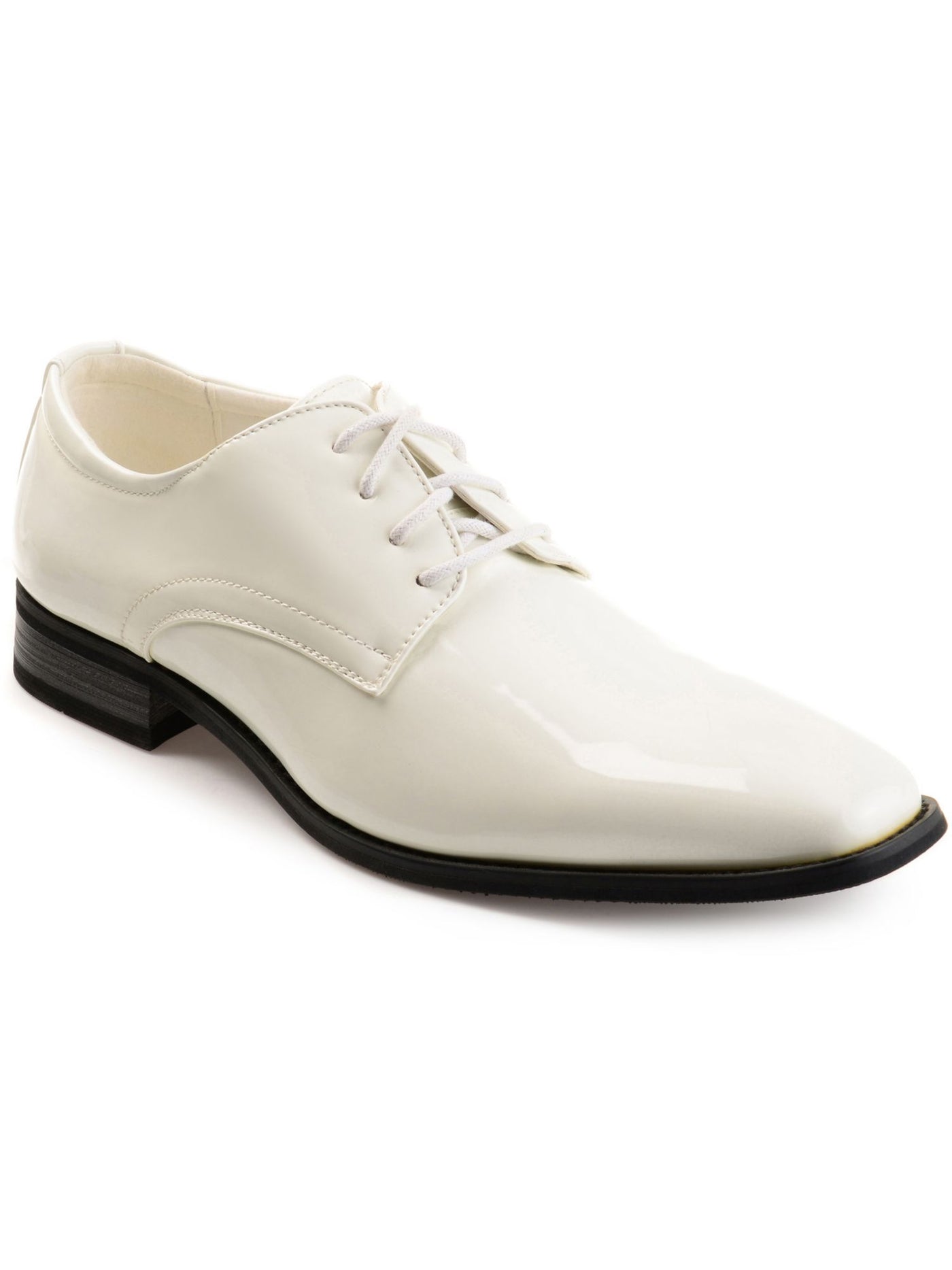 VANCE CO Mens White Padded Cole Square Toe Block Heel Lace-Up Dress Oxford Shoes 8