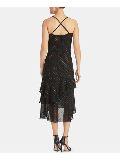 RACHEL ROY Womens Black Ruffled Polka Dot Spaghetti Strap V Neck Midi Hi-Lo Dress S