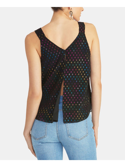 RACHEL RACHEL ROY Womens Black Slitted Metallic-dot Polka Dot Sleeveless V Neck Tank Top M