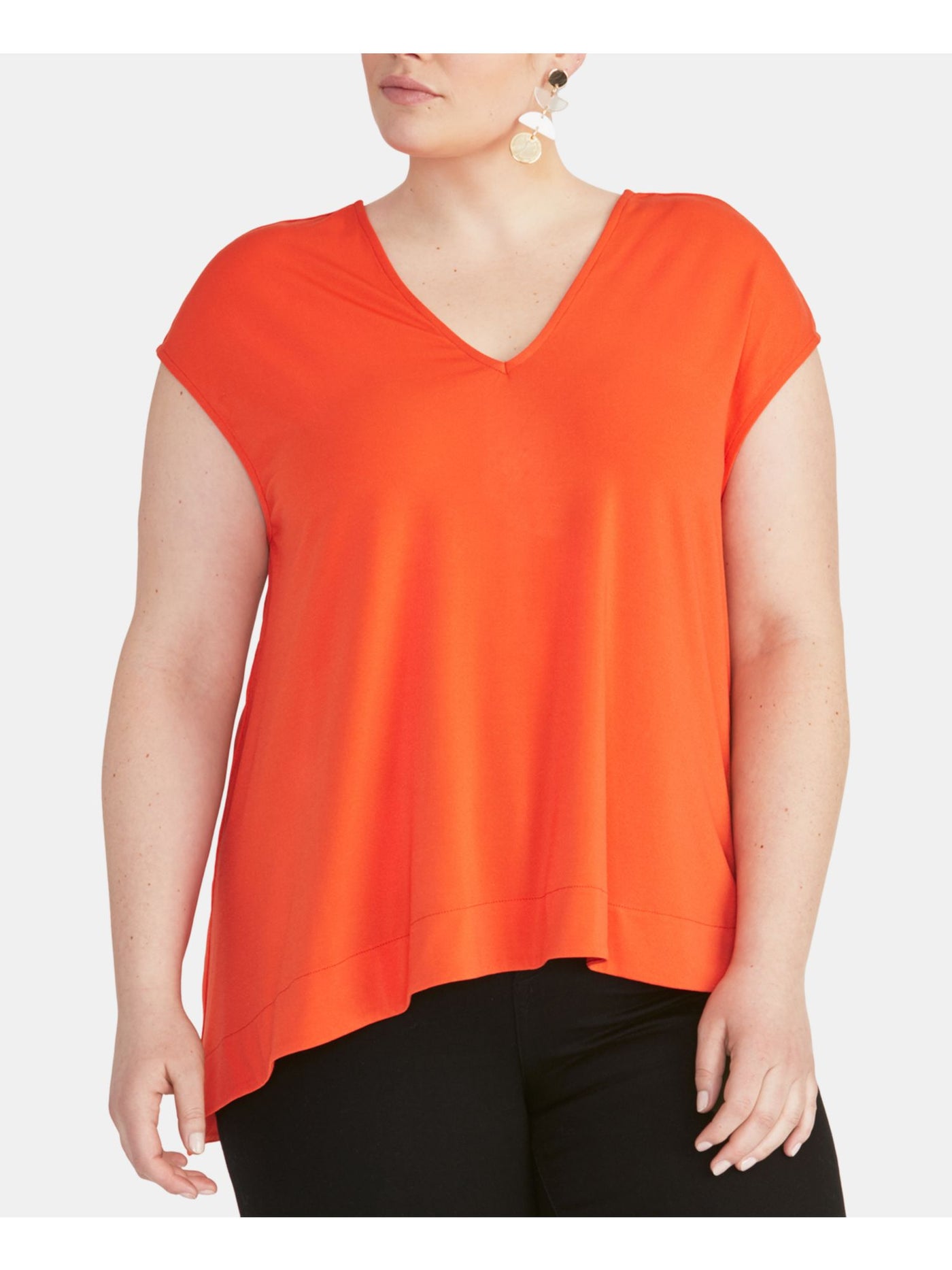 RACHEL RACHEL ROY Womens Orange Short Sleeve V Neck Top Plus 2X