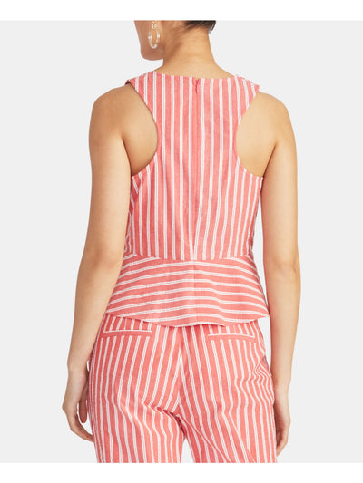 RACHEL ROY Womens Red Ruched Front Striped Sleeveless V Neck Top Size: 10