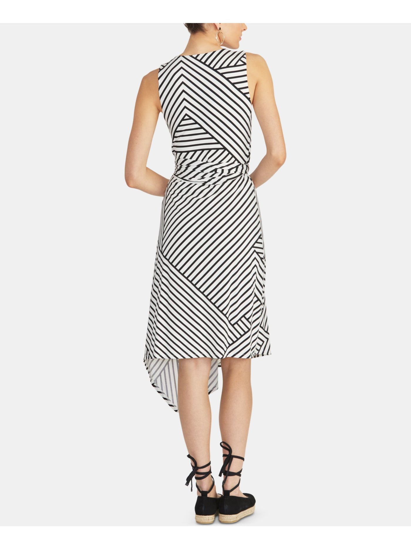 RACHEL ROY Womens Black Striped Sleeveless Jewel Neck Midi Sheath Dress XS