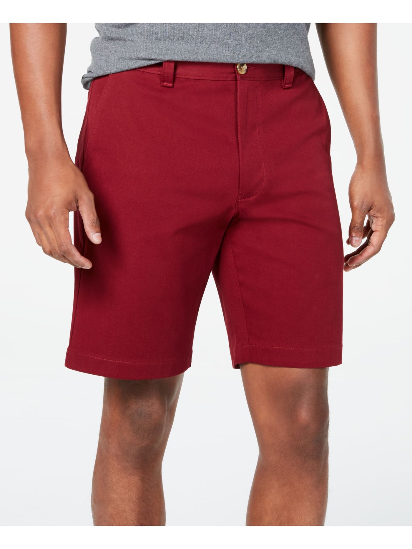 CLUBROOM Mens Burgundy Flat Front, Regular Fit Stretch Shorts 32 Waist