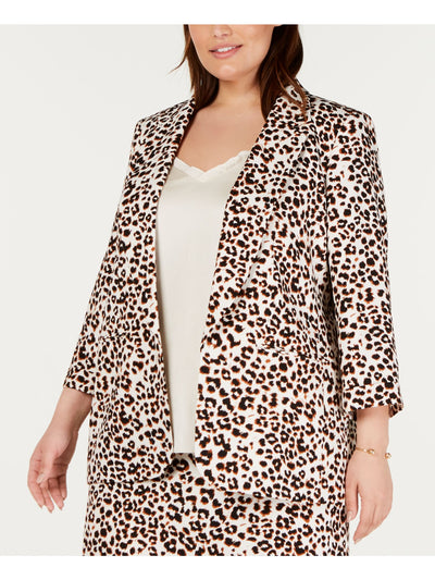 BAR III Womens Beige Animal Print Wear To Work Jacket 3X