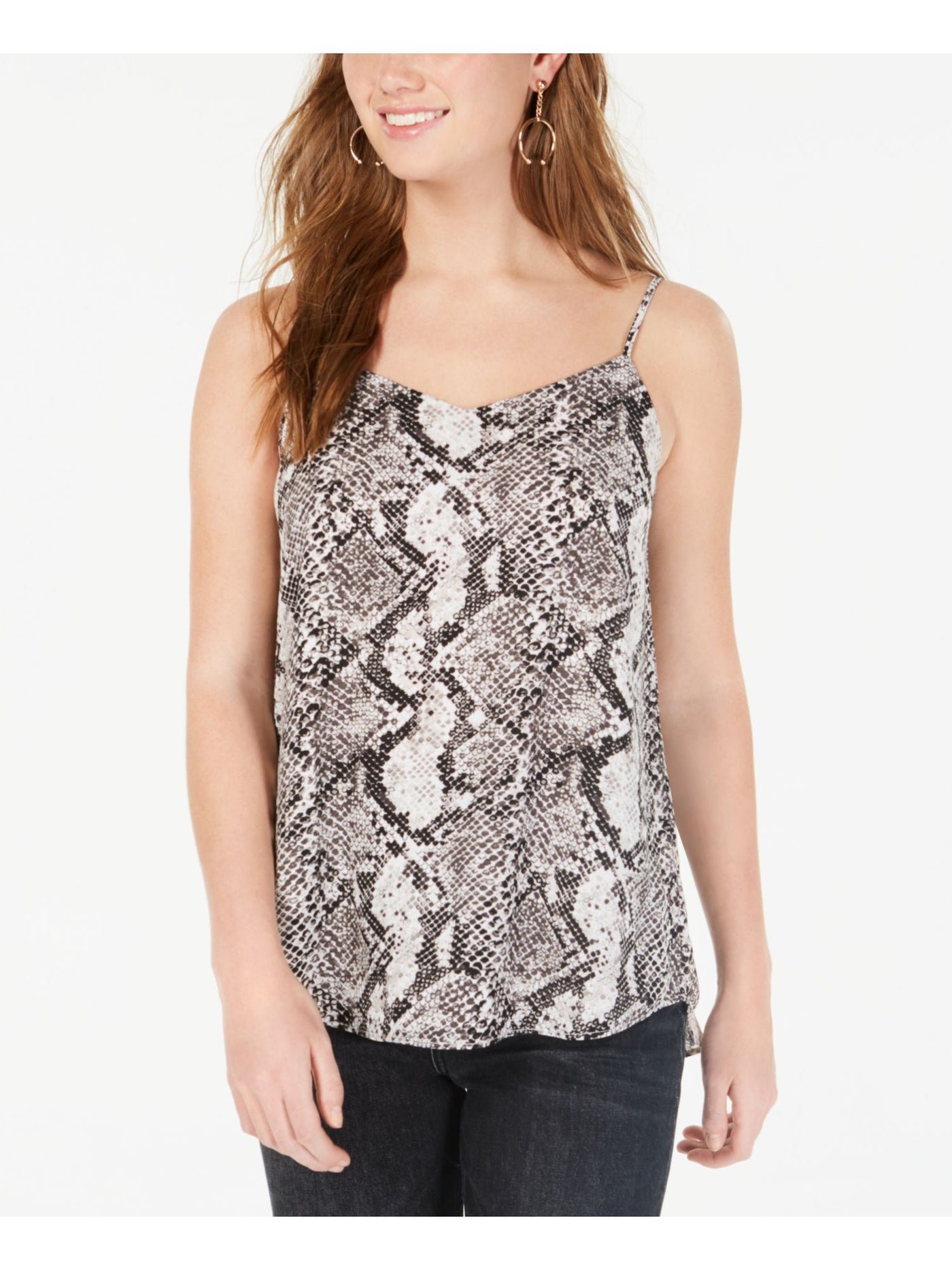 HIPPIE ROSE Womens White Animal Print Spaghetti Strap V Neck Tank Top L