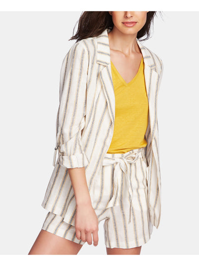 1. STATE Womens Gold Striped 3/4 Sleeve Open Cardigan Top Size: 6