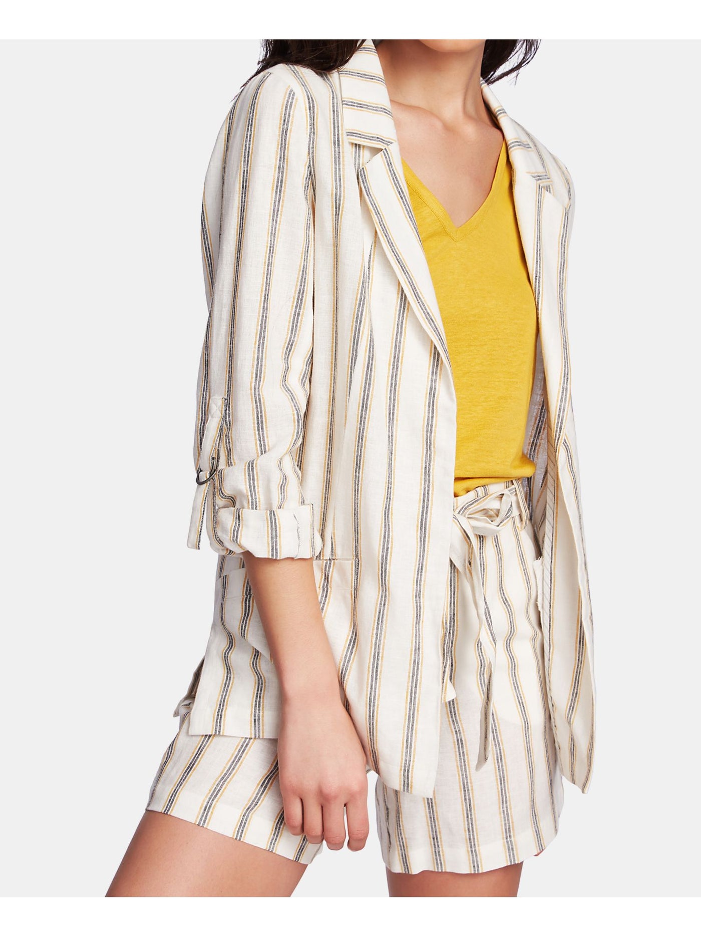1. STATE Womens Gold Striped 3/4 Sleeve Open Cardigan Top Size: 6