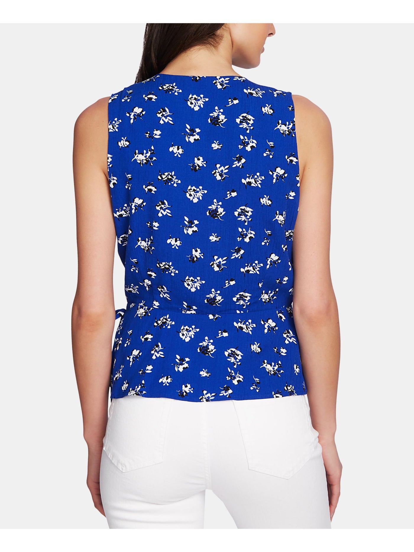 1. STATE Womens Blue Floral Sleeveless V Neck Top Size: S