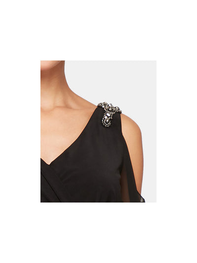 ALEX EVENINGS Womens Black Embellished Cut Out  Sleeves 3/4 Sleeve V Neck Full-Length Formal Sheath Dress 8