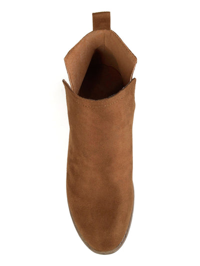 JOURNEE COLLECTION Womens Camel Brown Side Split Detail Padded Rimi Round Toe Stacked Heel Slip On Booties 7 M