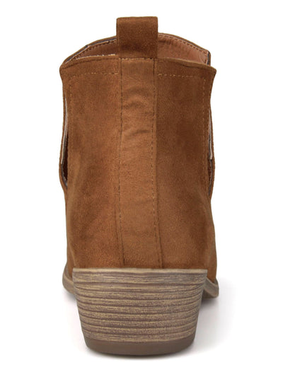 JOURNEE COLLECTION Womens Camel Brown Side Split Detail Padded Rimi Round Toe Stacked Heel Slip On Booties 7 M