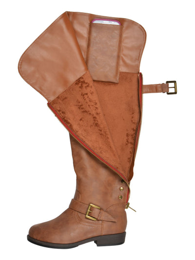 JOURNEE COLLECTION Womens Brown Hidden Inside Pocket Buckled Straps Studded Padded Kane Round Toe Block Heel Zip-Up Riding Boot 7 WC