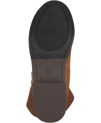 JOURNEE COLLECTION Womens Brown Hidden Inside Pocket Buckled Straps Studded Padded Kane Round Toe Block Heel Zip-Up Riding Boot