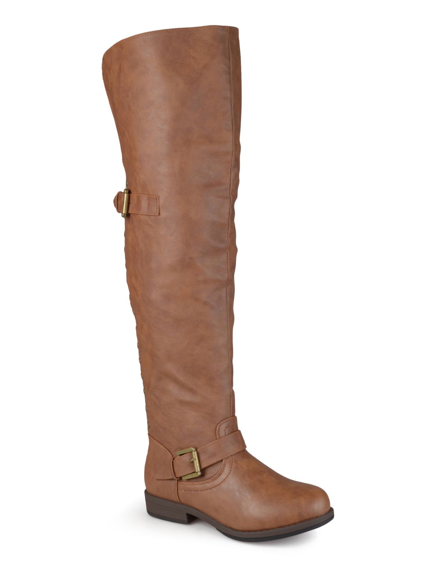 JOURNEE COLLECTION Womens Brown Pocket Buckle Accent Studded Kane Round Toe Block Heel Zip-Up Riding Boot 8.5 WC