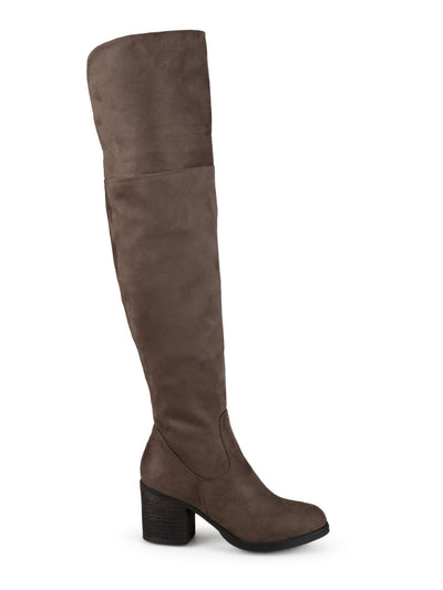 JOURNEE COLLECTION Womens Beige V-Notch Back Padded Sana Almond Toe Block Heel Zip-Up Heeled Boots 9