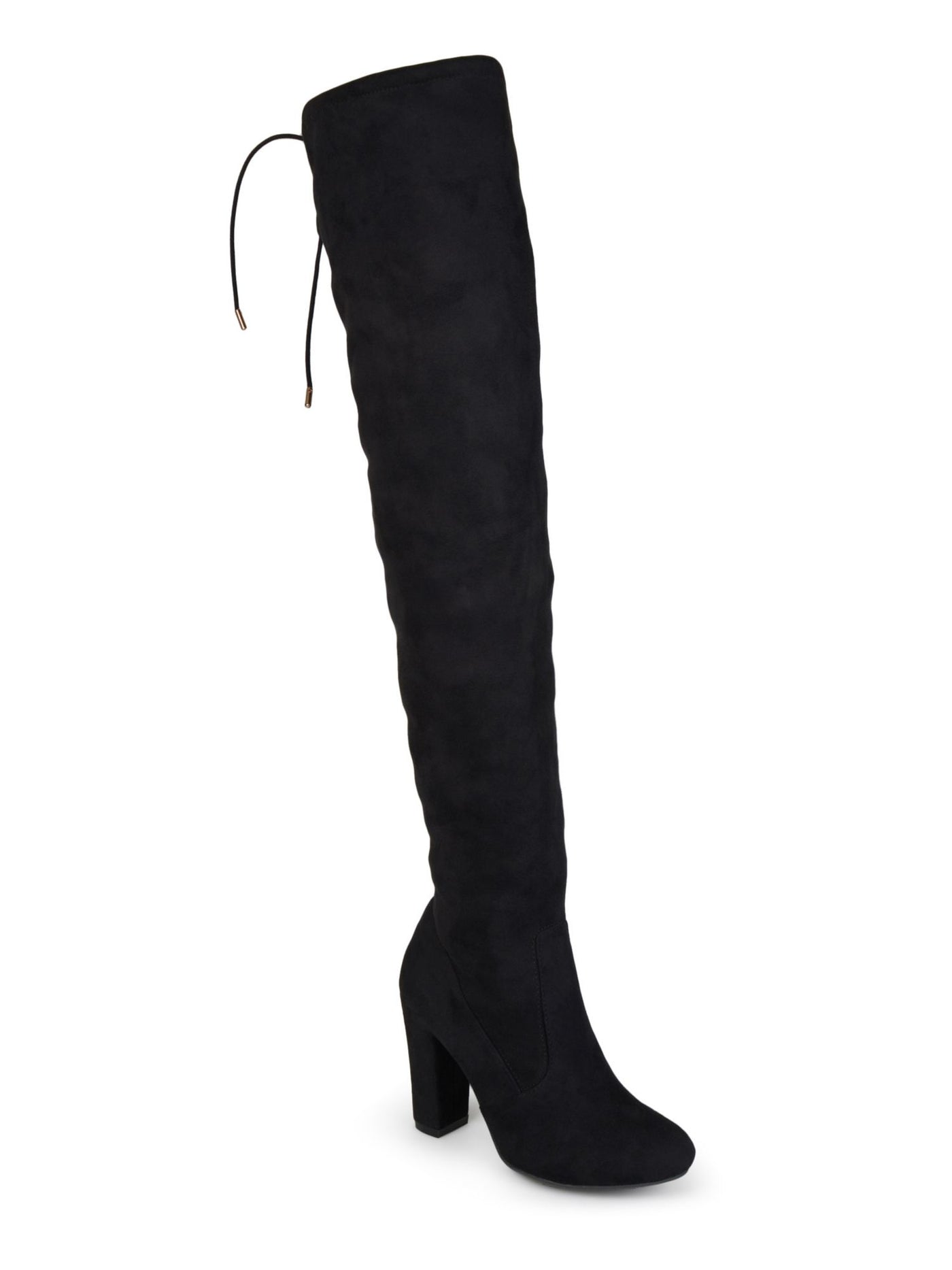 JOURNEE COLLECTION Womens Black Drawstring Top Tie Wide Calf Maya Round Toe Block Heel Zip-Up Heeled Boots 6 M WC