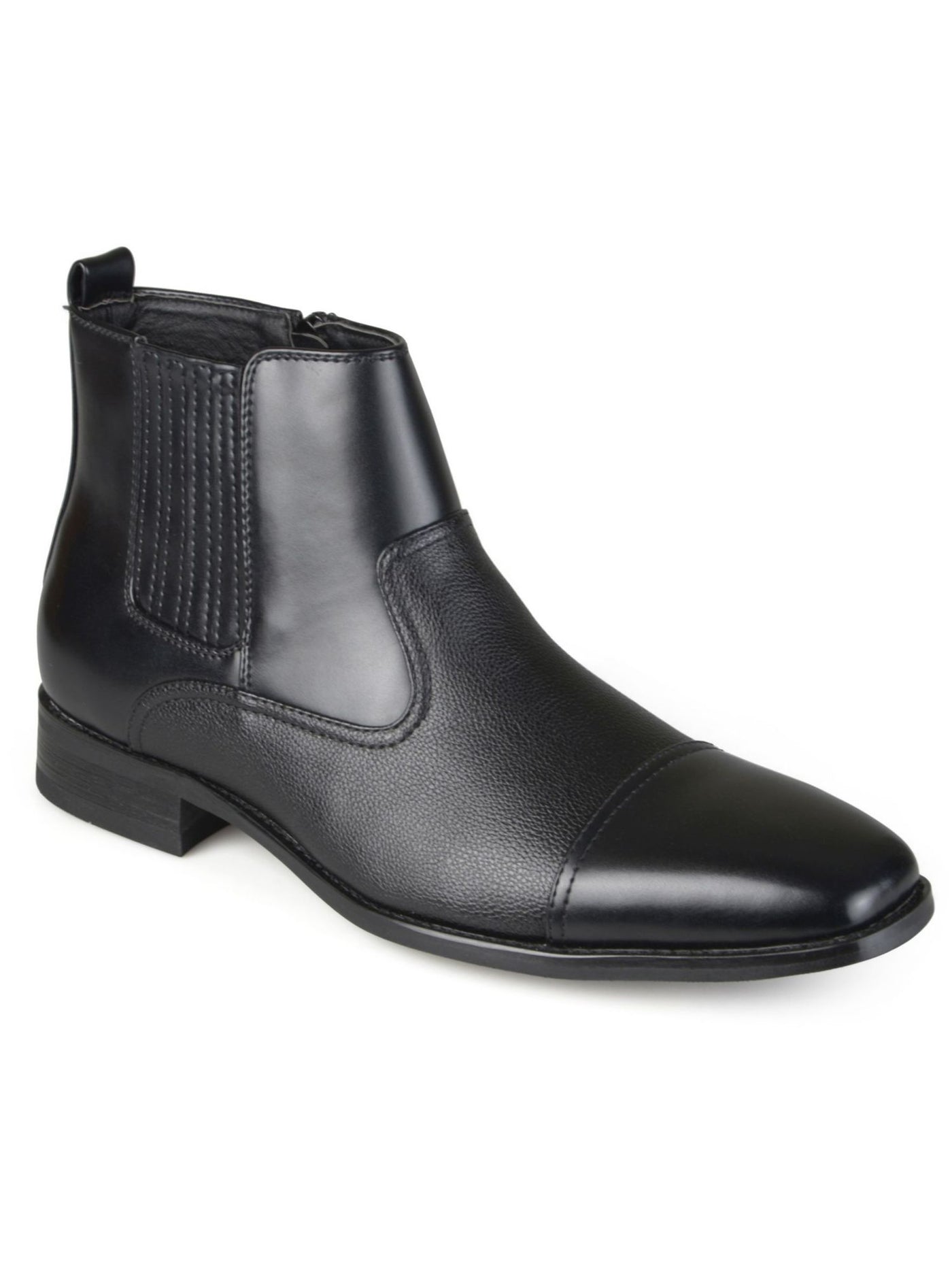 VANCE COMPANY Mens Black Mixed Media Heel Pull-Tab Goring Padded Alex Square Toe Block Heel Zip-Up Dress Boots 11 W