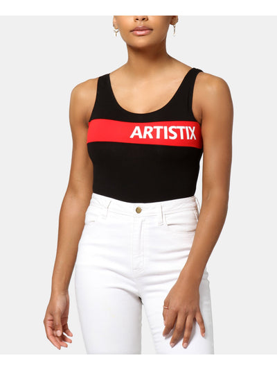 ARTISTIX Womens Black Printed Sleeveless Scoop Neck Tank Top S