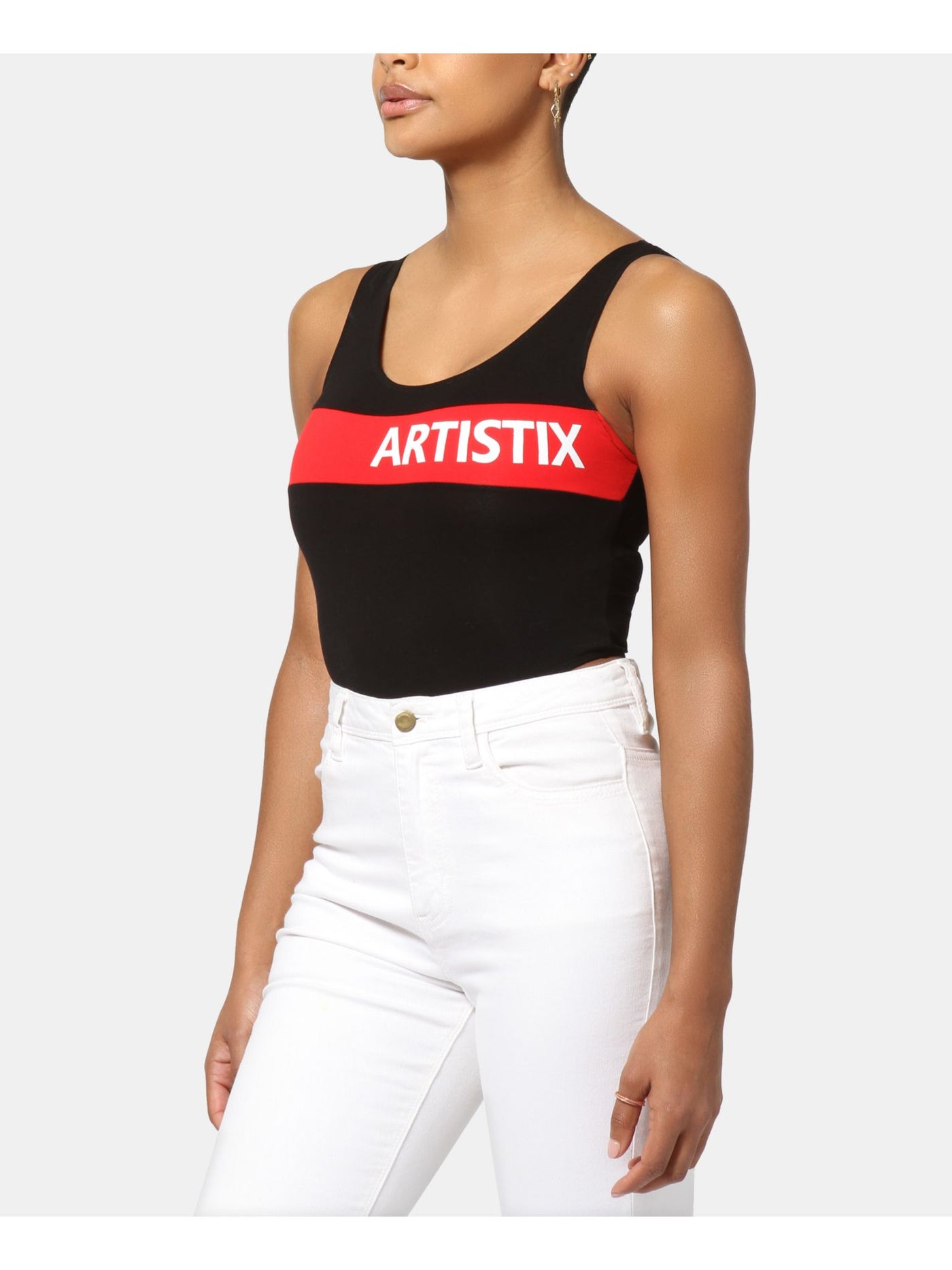 ARTISTIX Womens Black Printed Sleeveless Scoop Neck Tank Top S