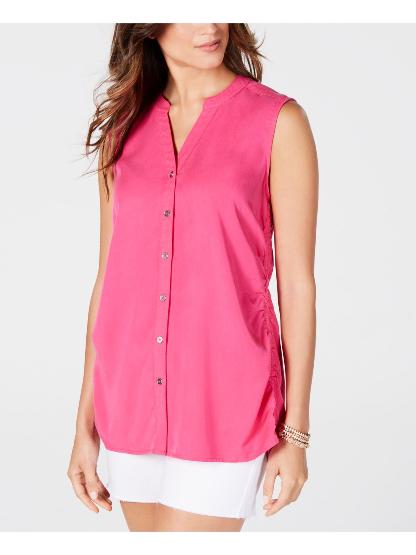 STYLE & COMPANY Womens Tie Front Sleeveless Collared Blouse