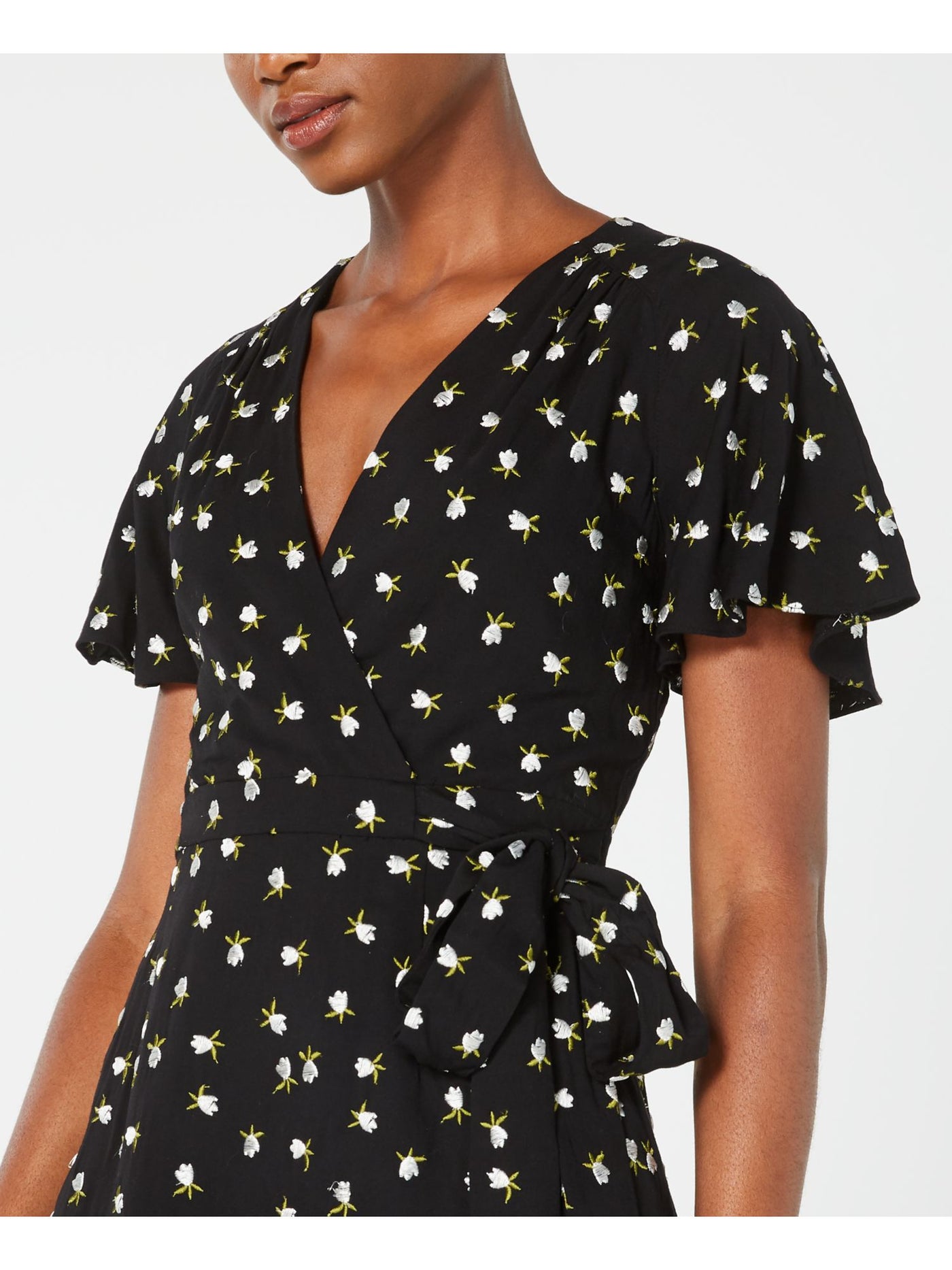 JILL STUART Womens Black Floral Short Sleeve V Neck Mini Sheath Dress 6