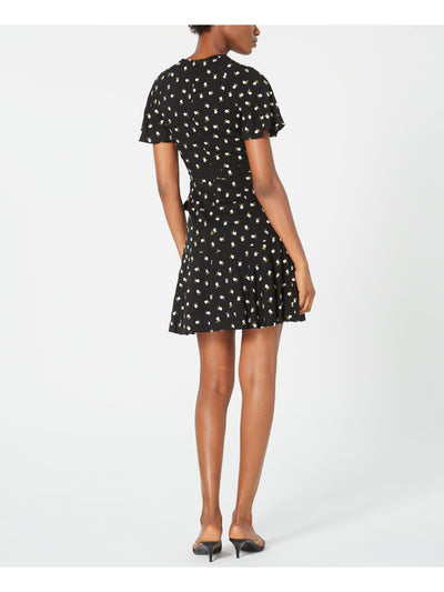 JILL STUART Womens Black Floral Short Sleeve V Neck Mini Sheath Dress 6