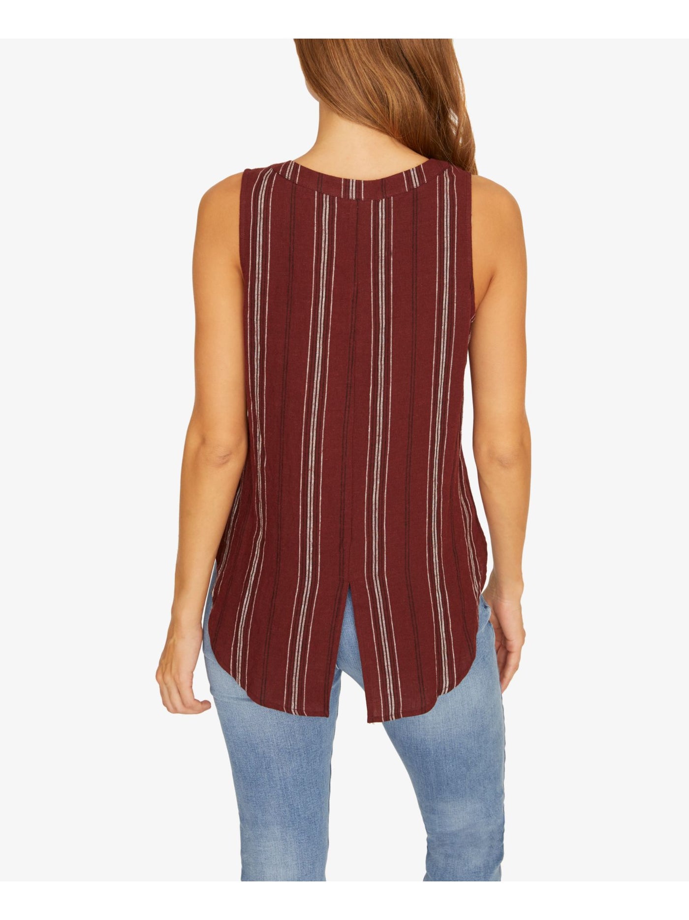 SANCTUARY Womens Maroon Tie Front Striped Sleeveless V Neck Button Up Top XS