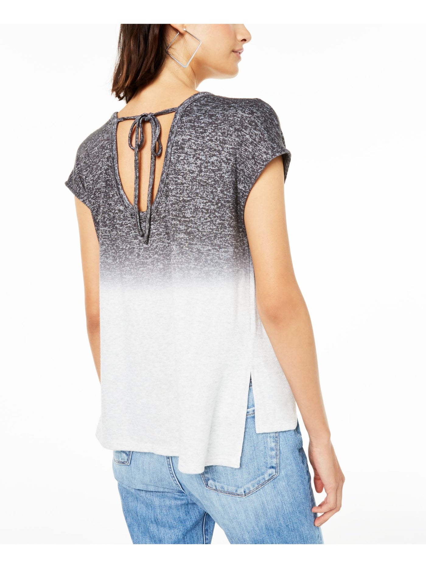 BAR III Womens Gray Ombre Short Sleeve Scoop Neck Top Size: XXS