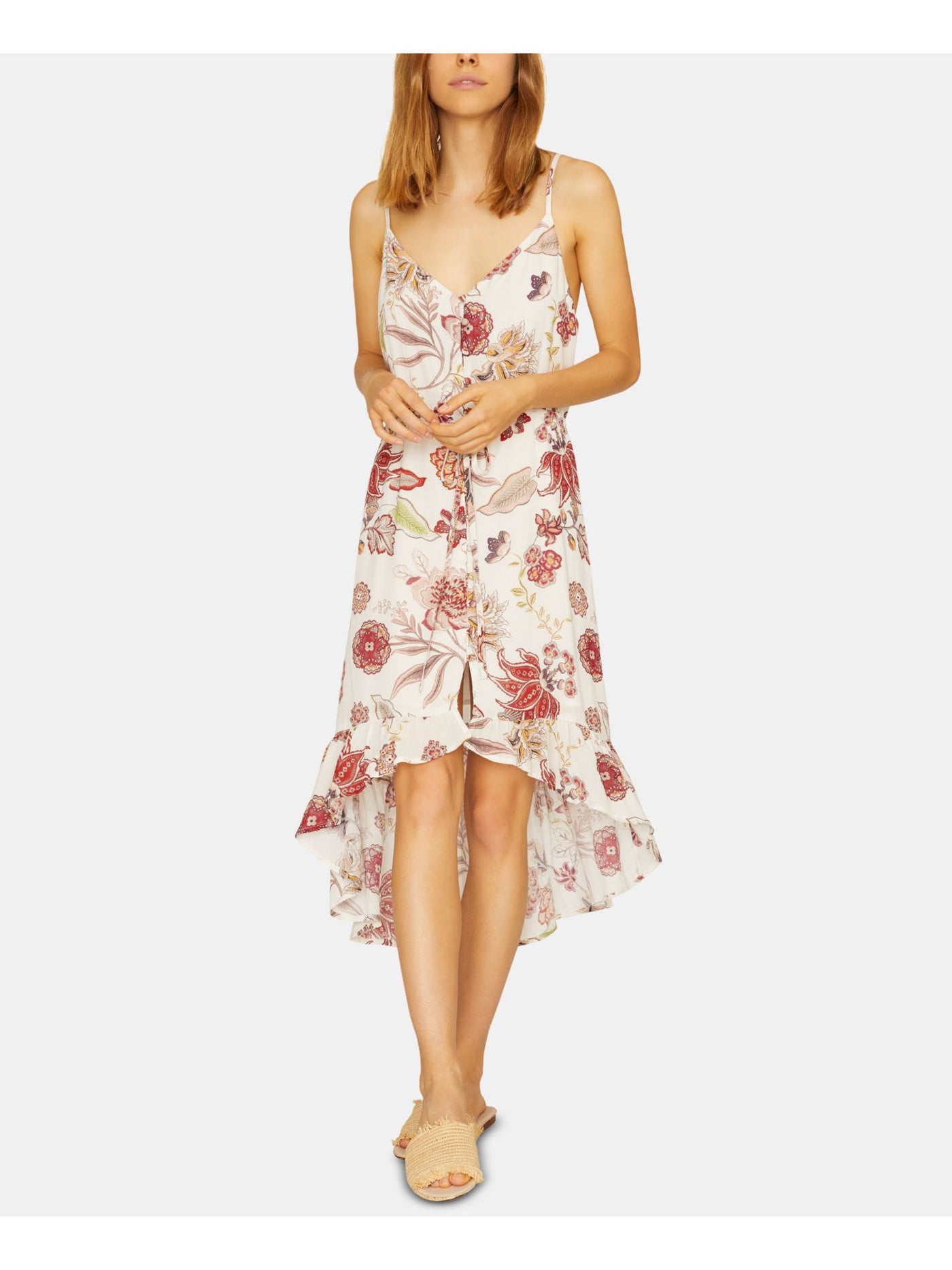 SANCTUARY Womens Ivory Floral Sleeveless V Neck Tea-Length Hi-Lo Dress Size: XL