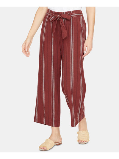 SANCTUARY Womens Maroon Belted Pocketed Striped Wide Leg Pants Size: 26