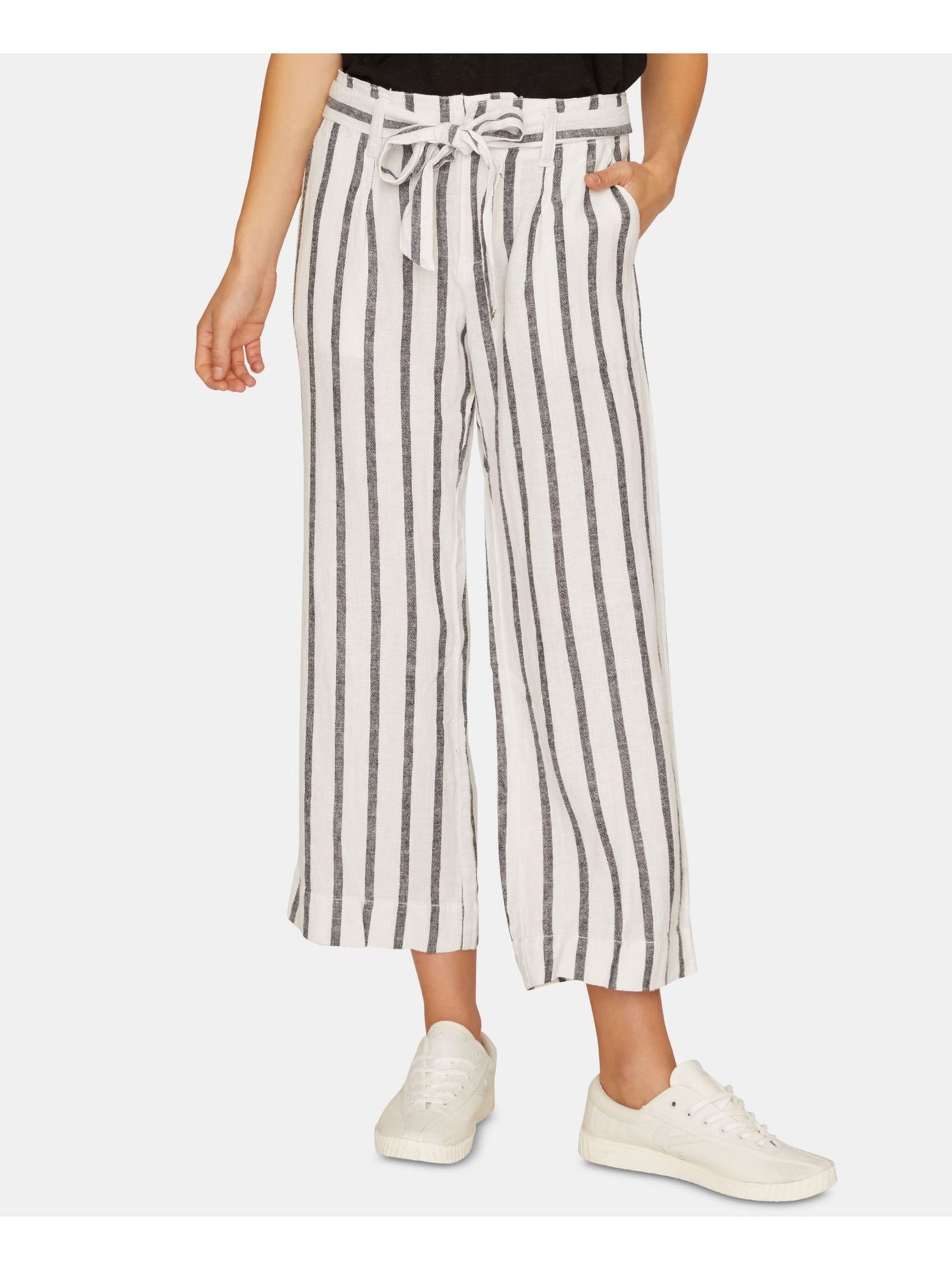 SANCTUARY Womens White Belted Striped Wide Leg Pants 26 Waist