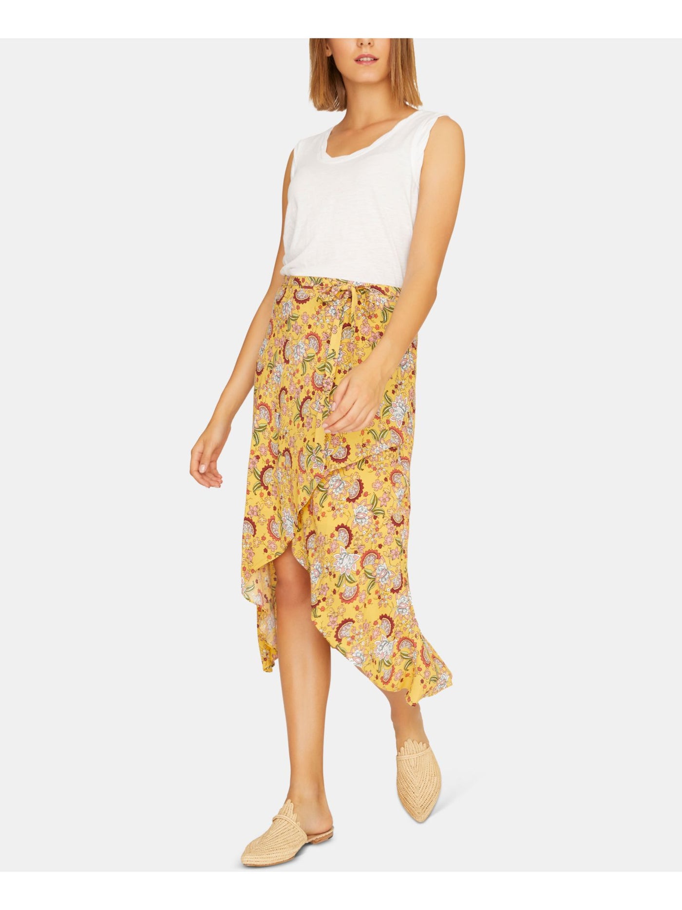 SANCTUARY Womens Gold Floral Midi Hi-Lo Skirt L