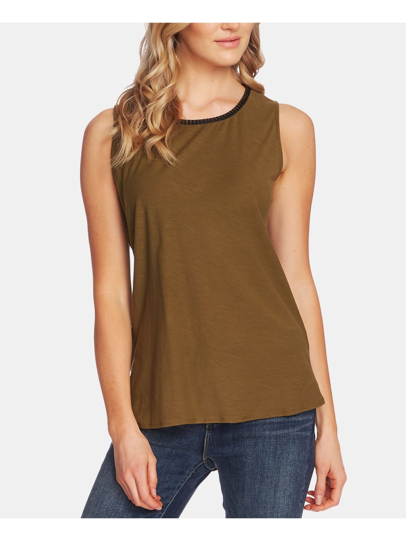 VINCE CAMUTO Womens Green Sleeveless Jewel Neck Top Size: M