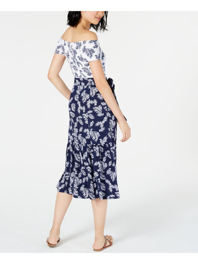 MAISON JULES Womens Navy Printed Short Sleeve Midi Sheath Dress Size: 2