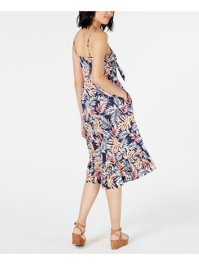 MAISON JULES Womens Navy Floral Spaghetti Strap V Neck Midi Shift Dress Size: 2