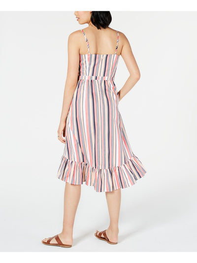 MAISON JULES Womens Pink Striped Spaghetti Strap V Neck Midi Fit + Flare Dress 4